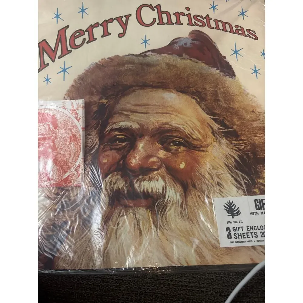 VTG Hallmark Evergreen Press Santa Christmas Gift Wrap 3 Gift Enclosures 20X28